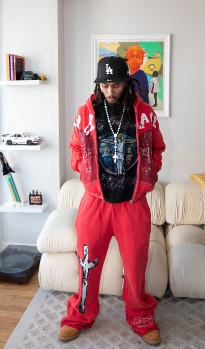 No Peace Flared Sweats (Red)